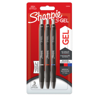 Penna gel a scatto - 0.7 mm - nero-blu-rosso - Sharpie - conf. 3 pezzi