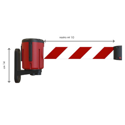 Kit testina Rondo Tensa - con fissaggio a muro - nastro estensibile 10 m - rosso-bianco - Studio T