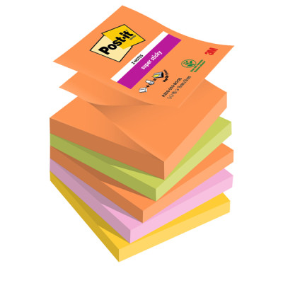 Blocco Post-it Super Sticky Z Notes - R330-5SS-BOOS - 76 x 76 mm - colori Boost - 90 fogli - Post-it - conf. 5 pezzi
