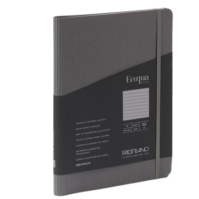 Taccuino Ecoqua Plus - con elastico - spiralato - A5 - 70 fogli - righe - antracite - Fabriano