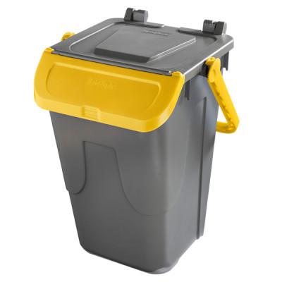 Contenitore portarifiuti Ecology - con sportello e maniglione - 35 L - grigio-giallo - Mobil Plastic