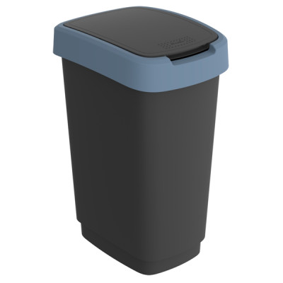 Pattumiera con coperchio basculante - 50 L - 40,1 x 29,1 x 60,2 cm - PPL - nero-blu - Rotho