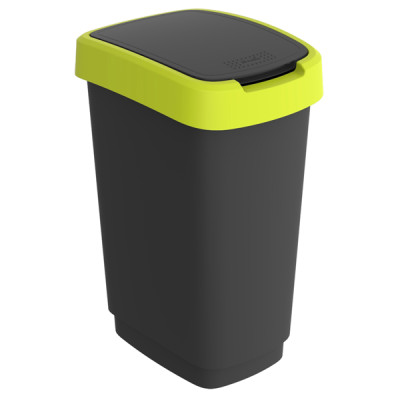 Pattumiera con coperchio basculante - 50 L - 40,1 x 29,1 x 60,2 cm - PPL - nero-verde lime - Rotho