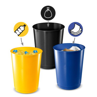Cestino raccolta differenziata - 40 L - giallo-blu-nero - Cep - set 3 pezzi