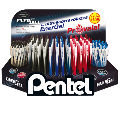 Roller Energel Slim - punta 0,7 mm - 3 colori assortiti (blu-nero-rosso - Pentel - expo 120 pezzi