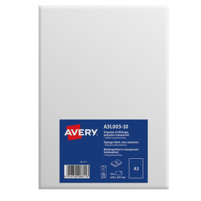 Etichette adesive autoaderenti - in PE - rimovibili - 420 x 297 mm - 1 et-fg - 10 fogli - trasparente - Avery