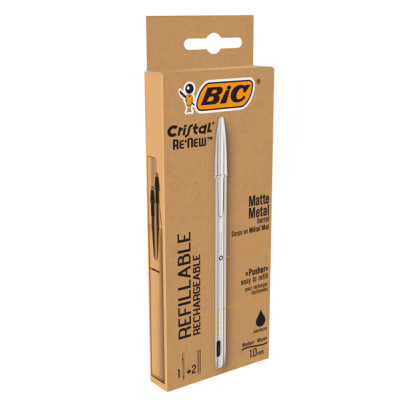 Penna sfera Cristal Re New - con cappuccio - 1 mm - nero - Bic