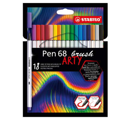 Pennarello Pen 68 Brush Arty Line 568-12 - colori assortiti - Stabilo - astuccio 12 pezzi