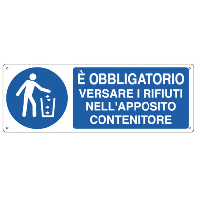 Cartello segnalatore - 35x12,5 cm - E  OBBLIGATORIO VERSARE I RIFIUTI... - alluminio - Cartelli Segnalatori