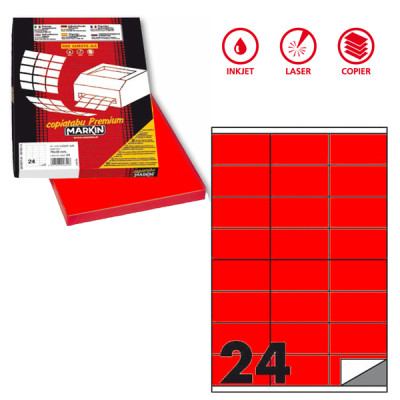 Etichette adesive C-500 - in carta - permanenti - 70 x 36 mm - 24 et-fg - 100 fogli - rosso fluo - Markin