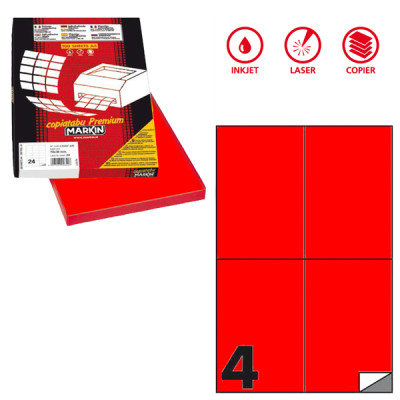 Etichette adesive C-519 - in carta - permanenti - 105 x 148,5 mm - 4 et-fg - 100 fogli - rosso fluo - Markin