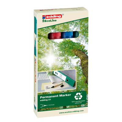 Marcatore permanente 21 Ecoline - punta conica 1,50 - 3,00 mm - colori assortiti - Edding - conf. 4 pezzi