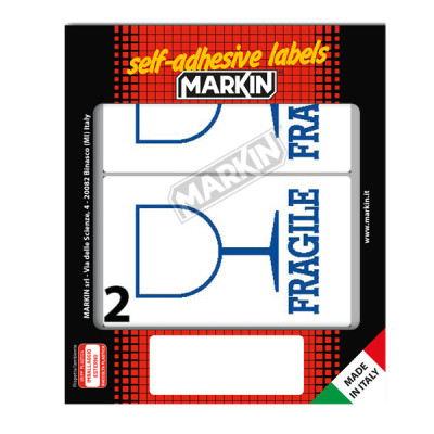 Etichette adesive fragile - in carta - permanenti - 115 x 70 mm - 2 et-fg - 10 fogli - bianco - Markin