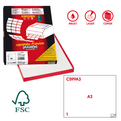 Etichette adesive C-599 - in carta - permanenti - 420 x 297 mm - 1 et-fg - 100 fogli - bianco - Markin