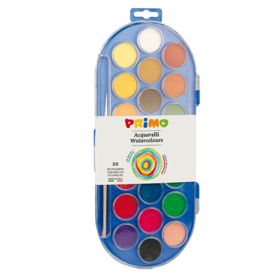 Pastiglie Acquerelli - diam. 30mm - colori assortiti - Primo - astuccio da 22 pastiglie