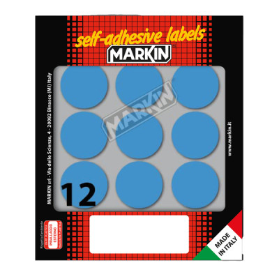 Etichette adesive tonde - in carta - permanenti - diametro 34 mm - 12 et-fg - 10 fogli - blu - Markin