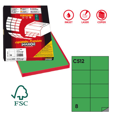 Etichette adesive C-512 - in carta - permanenti - 105 x 74,25 mm - 8 et-fg - 100 fogli - verde - Markin