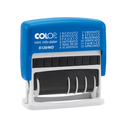 Timbro Mini Info Dater S120-WD Datario + Polinomio - 12 diciture 4 mm - autoinchiostrante - Colop