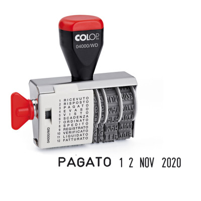 Timbro 04000-WD datario + Polinomio - 12 diciture 4 mm - Colop