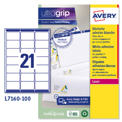 Etichette adesive L7160 - in carta - angoli arrotondati - laser - permanenti - 63,5 x 38,1 mm - 21 et-fg - 100 fogli -  bianco -