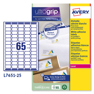 Etichette adesive L7651 - in carta - angoli arrotondati - laser - permanenti - 38,1 x 21,2 mm - 65 et-fg - 25 fogli - bianco - A