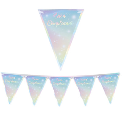 Festone bandiere Soft Rainbow - Buon Compleanno - 3 metri - Big Party