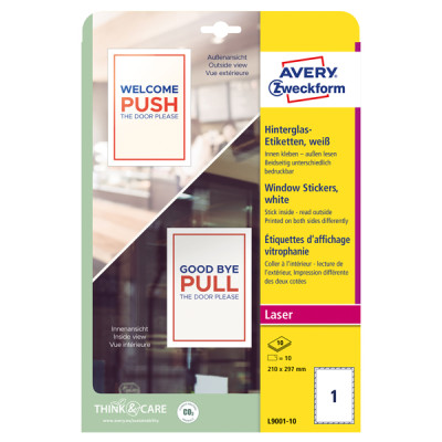 Etichette adesive per finestre - in carta - con pellicola - laser - rimovibili - 210 x 297 mm - 1et-fg - 10 fogli - bianco - Ave