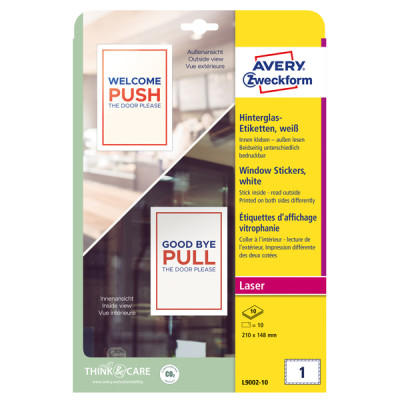 Etichette adesive per finestre - in carta - con pellicola - laser - rimovibili - 210 x 148 mm - 1et-fg - 10 fogli - bianco - Ave