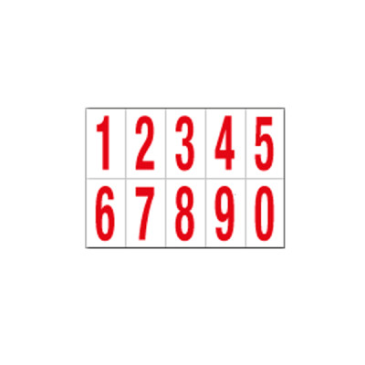 Numeri adesivi da 0 a 9 - in PVC - 70 x 124 mm - 10 et-fg - 1 foglio - rosso-bianco