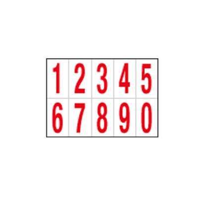 Numeri adesivi da 0 a 9 - in PVC - 56 x 99 mm - 10 et-fg - 1 foglio - rosso-bianco