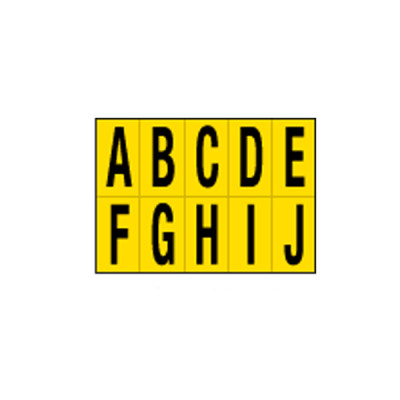 Lettere adesive da A a J - in PVC - 56 x 99 mm - 10 et-fg - 1 foglio - nero-giallo