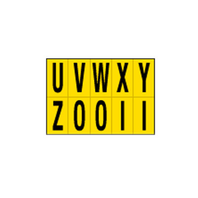 Lettere adesive da U a Z - in PVC - 56 x 99 mm - 10 et-fg - 1 foglio - nero-giallo
