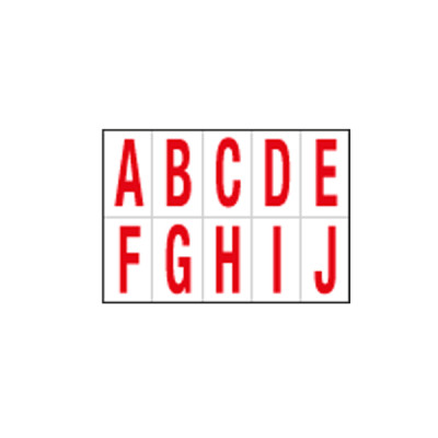 Lettere adesive da A a J - in PVC - 56 x 99 mm - 10 et-fg - 1 foglio - rosso-bianco