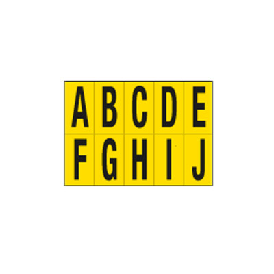 Lettere adesive da A a J - in PVC - 70 x 124 mm - 10 et-fg - 1 foglio - nero-giallo