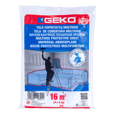 Telo copritutto - 4 x 4 m - 16 mq - 80-90 gr - HDPE - trasparente - Geko