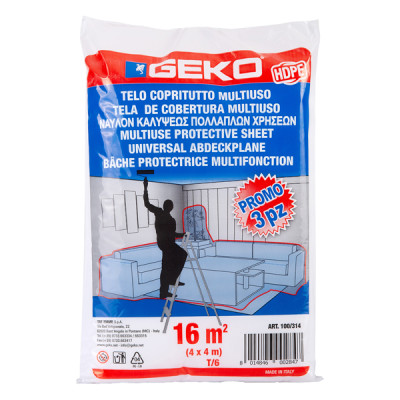 Telo coprituttto - 4 x 4 m - 16 mq - 230-240gr - HDPE - trasparente - Geko - conf. 3 pezzi