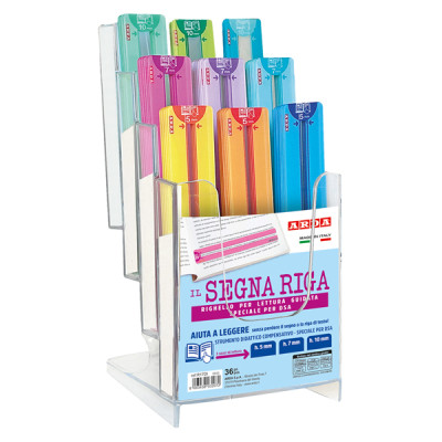 Righelli segnariga - per lettura facilitata - altezze e colori assortiti - Arda - display 36 pezzi