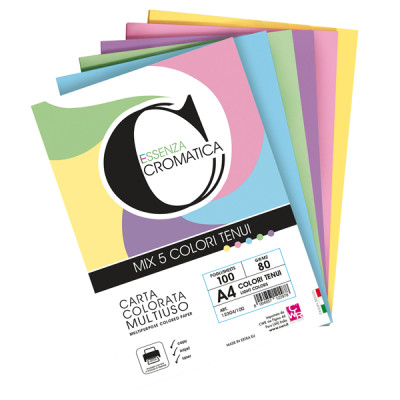 Risma carta Cromatica - A4 - 160 gr - colori assortiti - 100 fogli - CWR