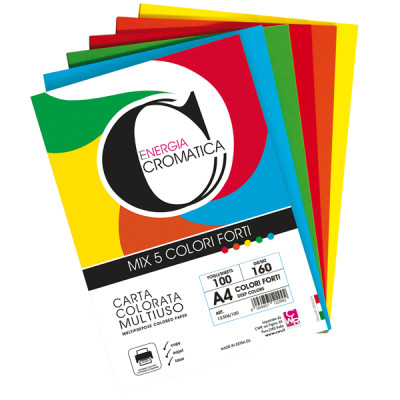 Risma carta Cromatica - A4 - 160 gr - colori assortiti forti- 100 fogli - CWR