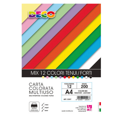 Busta carta Deco - A4 - 200 gr - colori assortiti - 12 fogli - DECO