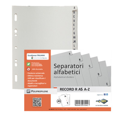 Separatore alfabetico A-Z Record R - PPL - 15x21 cm - A5 - grigio - Sei Rota