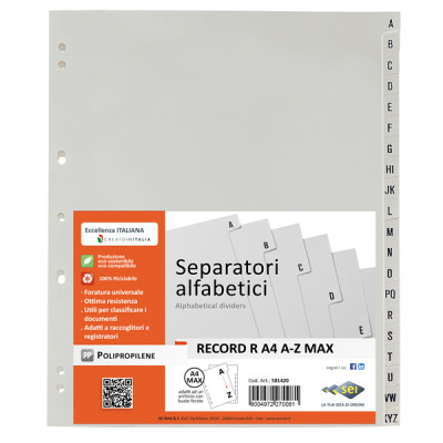 Separatore alfabetico A-Z Record R - PPL - 24,5 x 30 cm - A4 maxi - grigio - Sei Rota