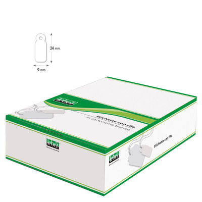 Etichette con filo A384 - 9 x 24 mm - bianco - Lebez - conf. 1000 pezzi