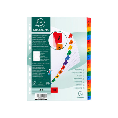 Separatore alfabetico A-Z - cartoncino bianco 160 gr - tasti colorati - A4 - Exacompta