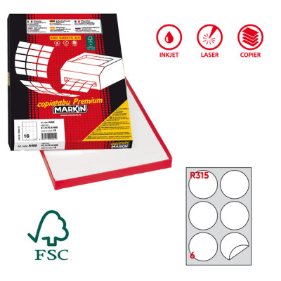 Etichette adesive tonde R-315 - in carta - permanenti - diametro 85 mm - 6 et-fg - 100 fogli - bianco - Markin