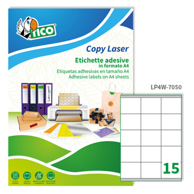 Etichette adesive LP4W - in carta - con margini - permanenti - 70 x 50,8 mm - 15 et-fg - 100 fogli - bianco - Tico