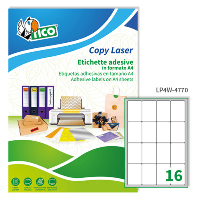 Etichette adesive LP4W - in carta - angoli arrotondati - permanenti - 47,7 x 70 mm - 16 et-fg - 100 fogli - bianco - Tico