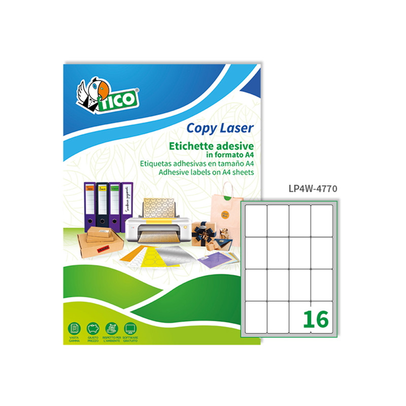 Etichette adesive LP4W - in carta - angoli arrotondati - permanenti - 47,7 x 70 mm - 16 et-fg - 100 fogli - bianco - Tico