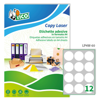 Etichette adesive tonde LP4W - in carta - con margini - permanenti - diametro 60 mm - 12 et-fg - 100 fogli - bianco - Tico