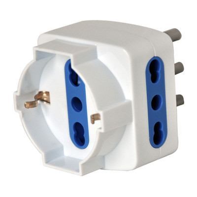 Adattatore triplo con spina 2P+T 16A - 2 prese bipasso 10-16A + 1 Schuko - MKC